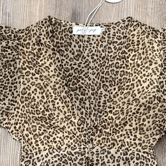 Petal & Pup Top Size 4 Cropped Leopard Print Balloon Sleeve Festival NEW - Picture 6 of 11